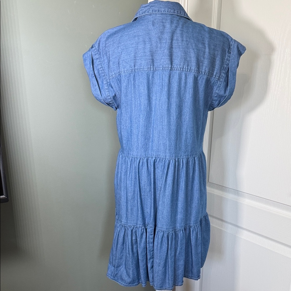 Tommy Hilfiger Chambray Button Front Shirt Dress Size 8 Blue Denim Tiered - Picture 5 of 8
